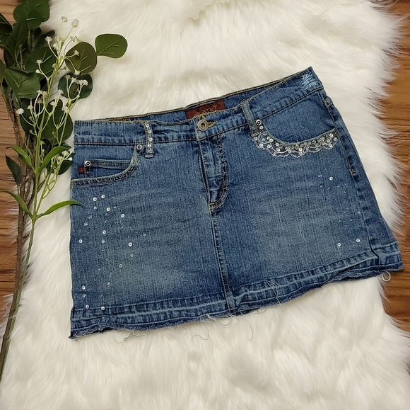 Alate Dresses & Skirts - Vintage Denim Mini Skirt With Beaded Detail
